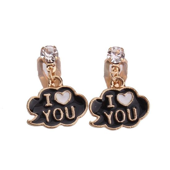 Black I Love You Callout Drop Clip On Earrings