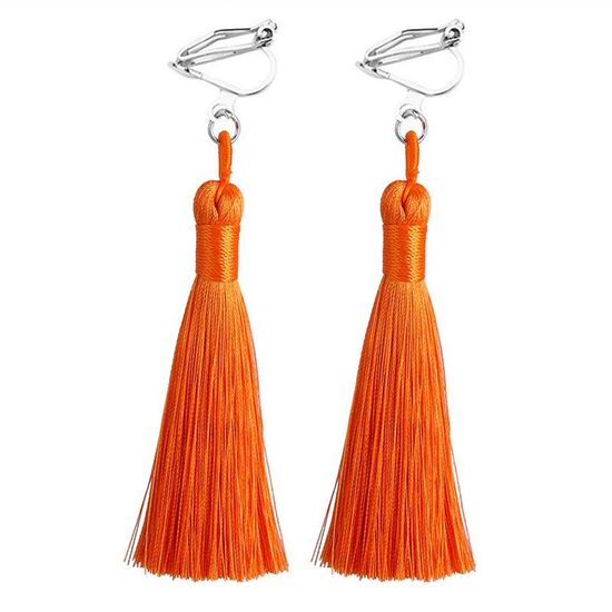 Orange Tassel Drop Clip On Earrings