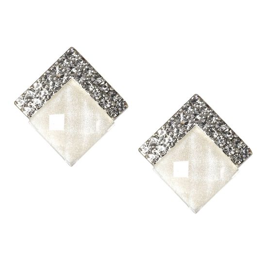 White Square Crystal with Pavé Screw Back Clip-on Earrings