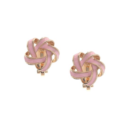 Pink Enamel Flower Knot Gold Tone Clip on Earrings