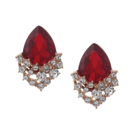Red Faceted Teardrop with Crystal Clip On Earrings