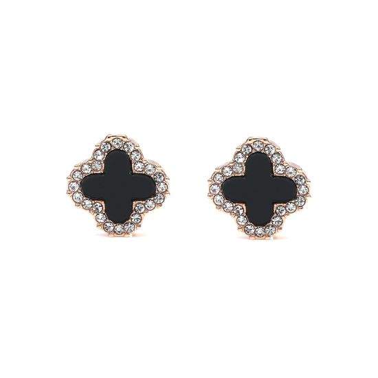 Gold-Plated Black Cross with Crystal Clip On Earrings