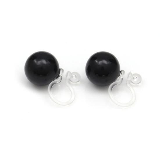 9 mm Round Black Bead Invisible Clip On Earrings