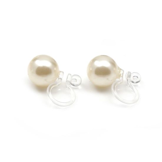 8 mm Round White Simulated Pearl Invisible Clip On Earrings