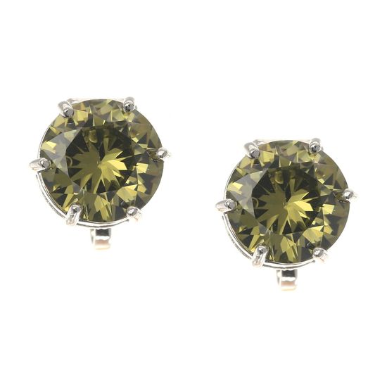 Simulated Green Peridot August Birthstone CZ Crystal White Gold Plated Clip On Earrings