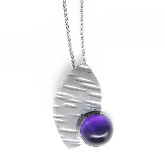 Textured 925 Silver Pendant with 10mm Amethyst,...