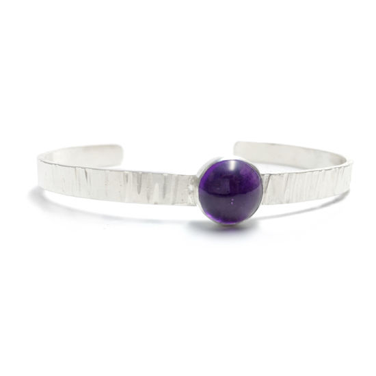 Sterling Silver Textured Bangle with 10mm Amethyst