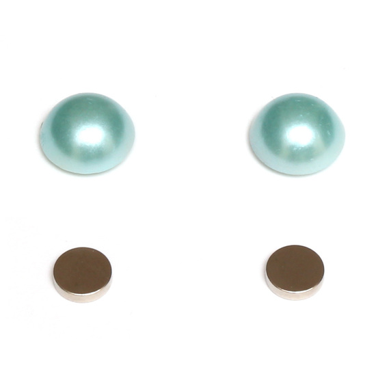 Aqua flat back acrylic pearl dome round magnetic earrings for non-pierced