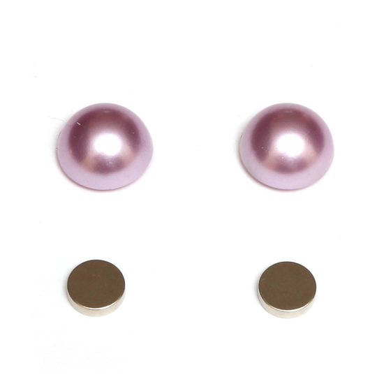 Purple flat back acrylic pearl dome round magnetic earrings for non-pierced