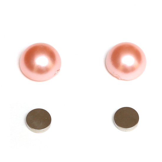 Pink flat back acrylic pearl dome round magnetic earrings for non-pierced