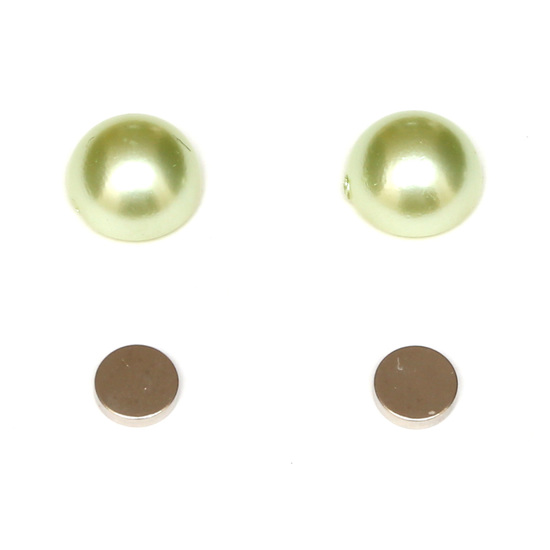 Green flat back acrylic pearl dome round magnetic earrings for non-pierced