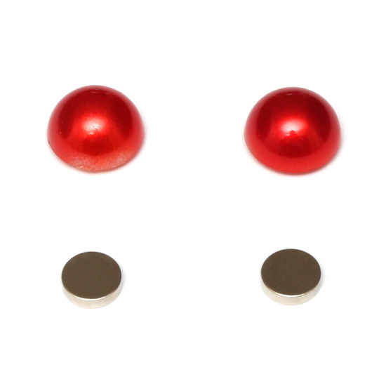 Rote Acrylperlen mit flacher Rückseite magnetische Ohrringe