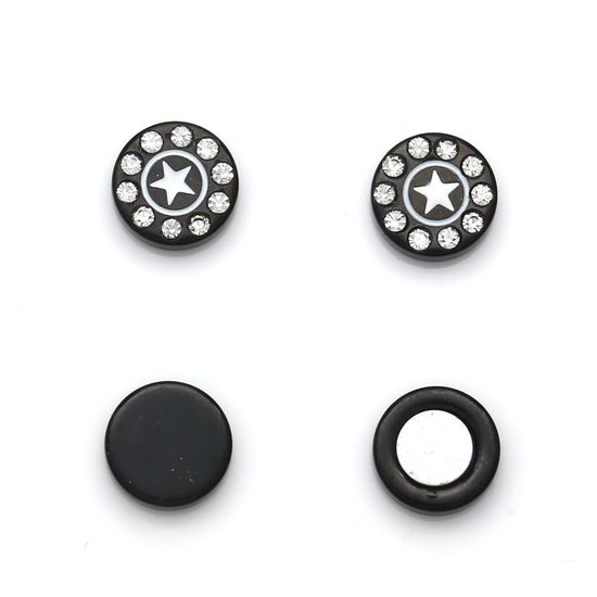 Black Round Crystal Star Magnetic Earrings