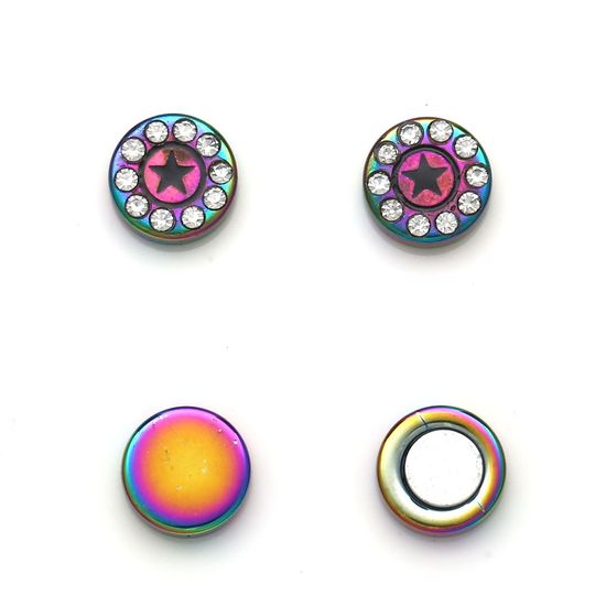 Rainbow Round Crystal Star Magnetic Non-Pierced Earrings