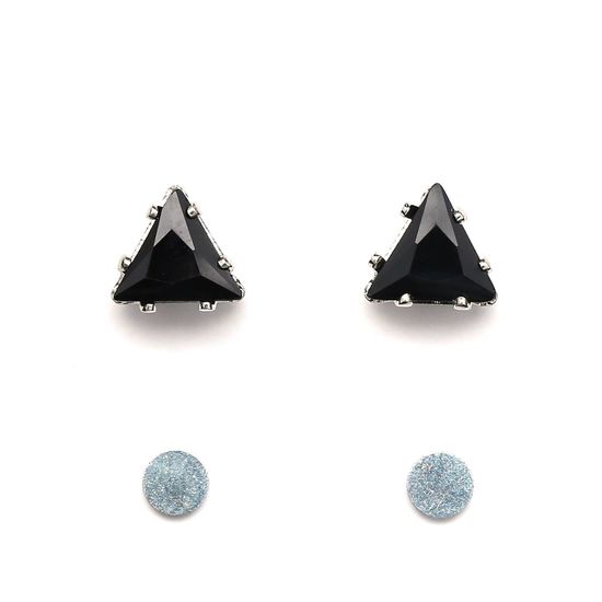 Black Faceted Triangle Magnetic Non-Pierced Earrings