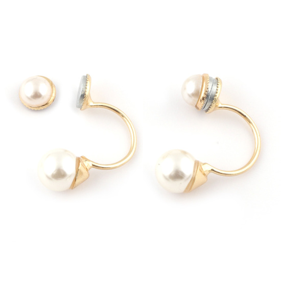 Non-pierced double simulated pearl gold-tone magnetic ear jacket earrings