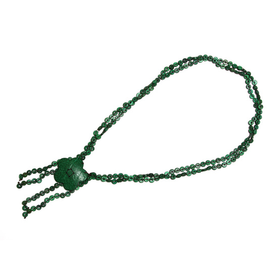 Green double-stranded wooden beads handmade nec