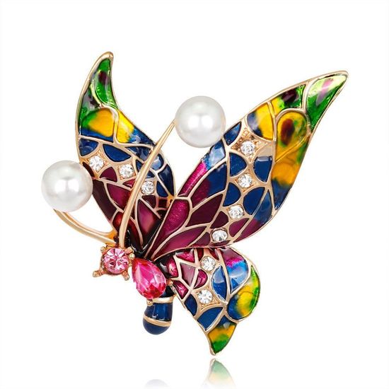 Emaillierte Schmetterlingsbrosche mit Kunstperlen