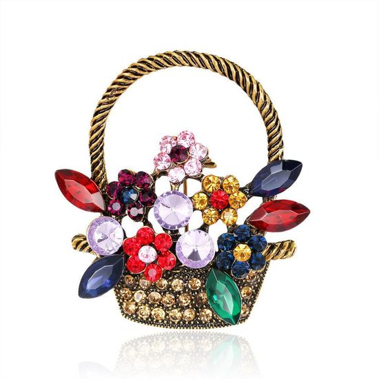 Vintage Style Diamante Multicoloured Flower Basket