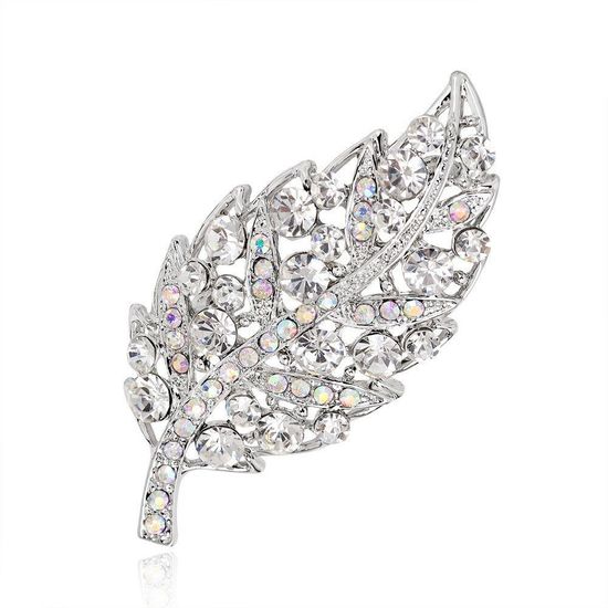 Silver-tone Diamante Crystal Leaf 