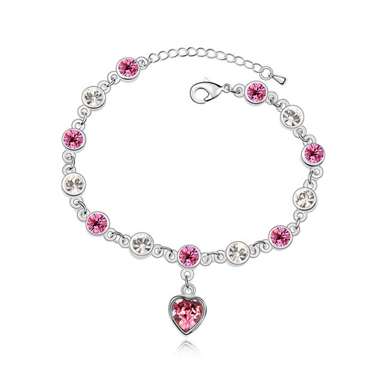 White and pink Austrian crystal with heart charm Swarovski Elements Crystal bracelet