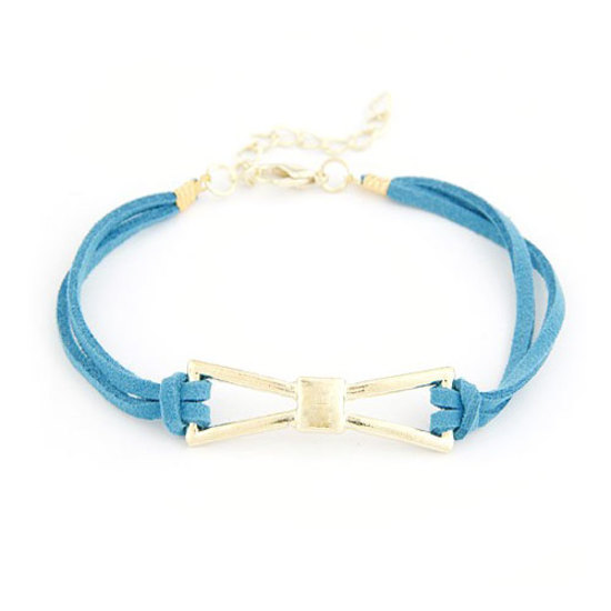 Blue rope with gold tone bowknot adjustable bracelet