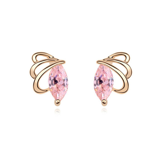 Gold-plated Butterfly Dettol Zircon Stud Earrings ( Pink )