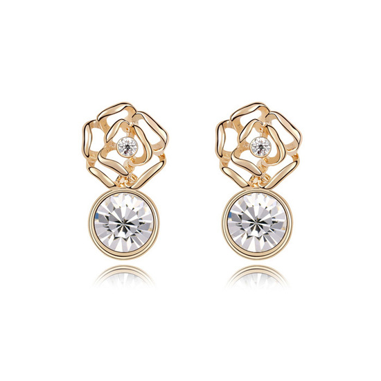 Austrian Swarovski Elements crystal  gold-plated stud earrings (White + Champagne Gold)