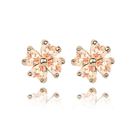 Gold-plated Clover zircon stud earrings ( Champagne )