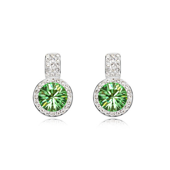 Round green Swarovski Elements Crystal with adorned crystal stud earrings