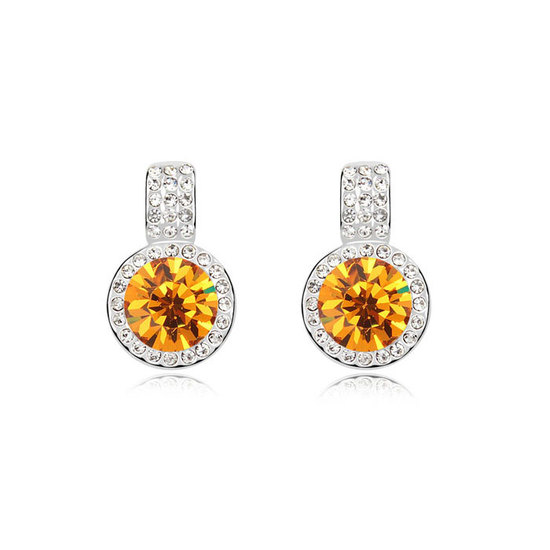 Round citrine Swarovski Elements Crystal with adorned crystal stud earrings