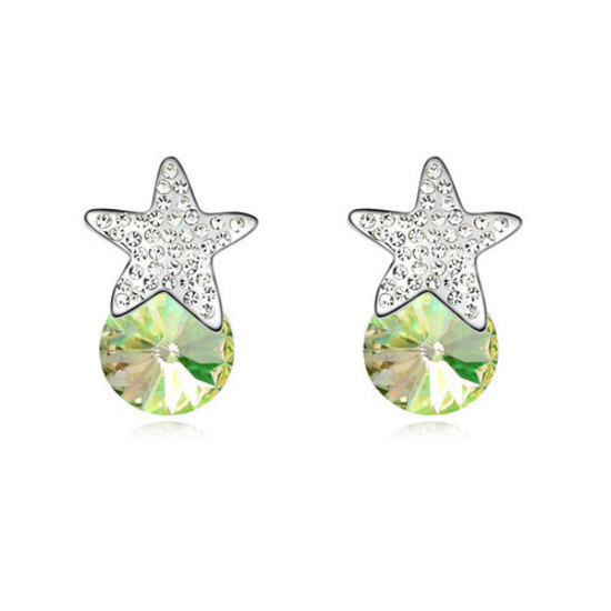 Gold-plated star with round green Swarovski Elements Crystal stud earrings ( Pentagram Romance)