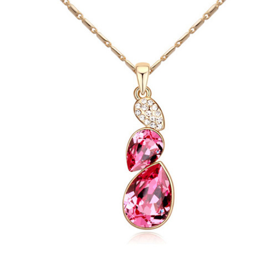 Gold-plated necklace with rose red Swarovski Elements Crystal teardrop pendant