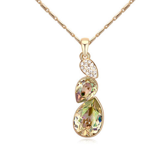 Gold-plated necklace with green teardrops Swarovski Elements Crystal pendant