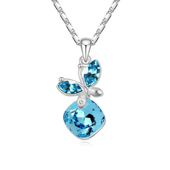 Gold-plated necklace with blue Swarovski Elements Crystal butterfly pendant