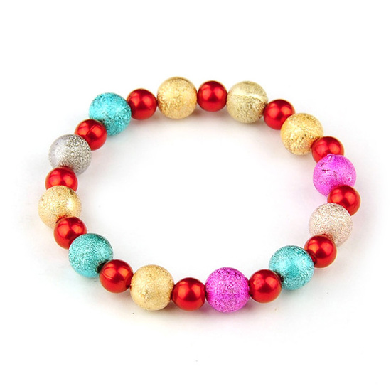 Multicoloured Imitation Acrylic Pearl Stretchy Bracelets for Kids with Spray Painted Acrylic Beads