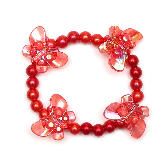 Red Imitation Pearl Acrylic Beads and Transparent Acrylic Butterfly Beads Bracelet for Kids 