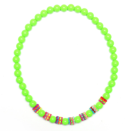 Lawn Green Fluorescence Acrylic Stretchy Necklace for Kids with Colorful Acrylic Flower Beads