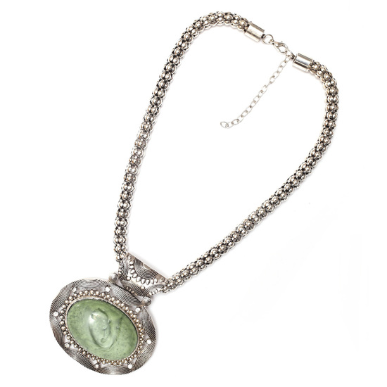 Light Green Oval Resin Pendant with Iron Chain Necklace, Lobster Clasp