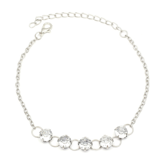 Clear crystals silver-tone anklet