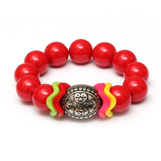 Red Fashion Acrylic Stretchy Bracelet with Oval CCB Acrylic Beads