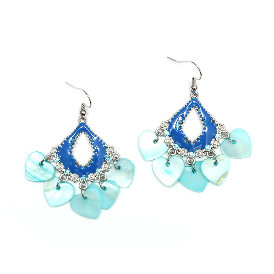 Handmade Tibetan Style Drop Earrings with Turquoise Shell Heart Charms