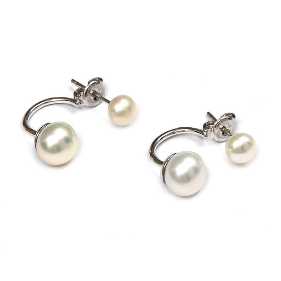 Bridal Double Sided White Freshwater Pearl Gold-plated stud earrings AAA Grade
