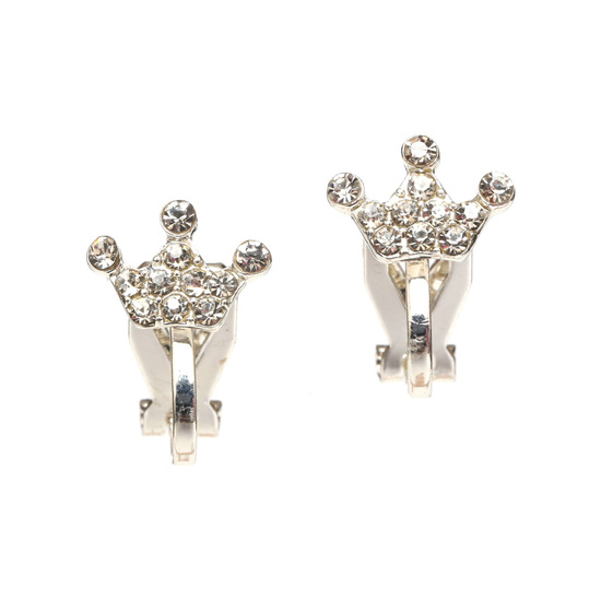 Silver-tone diamante crytal crown clip on earrings...