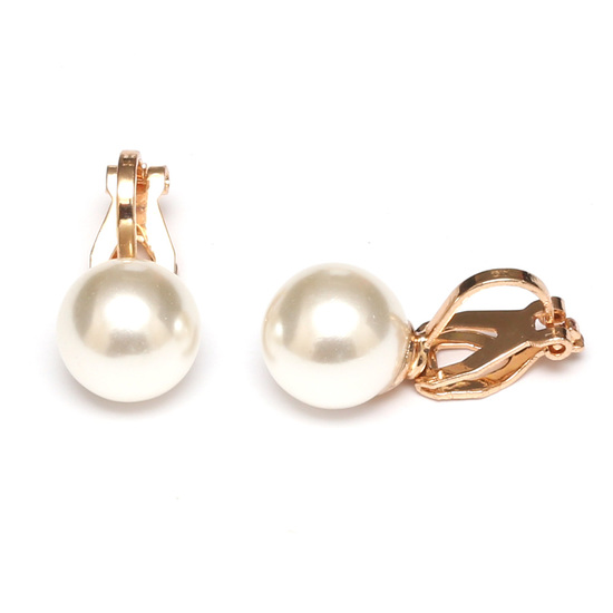 White faux-pearl with gold-tone clips for non-pierced...