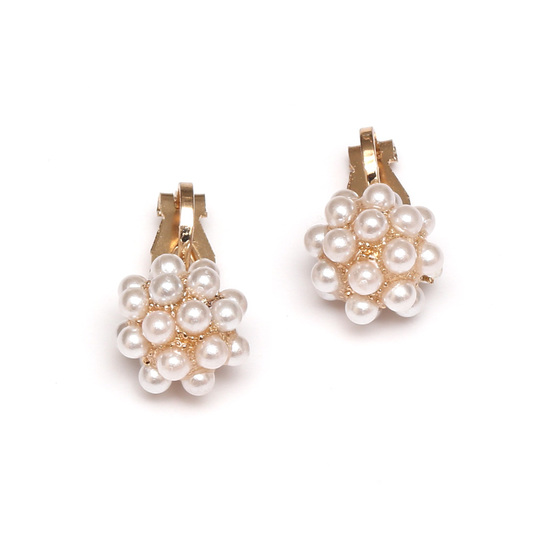 White faux-pearl ball clip on earrings FREE Gift...
