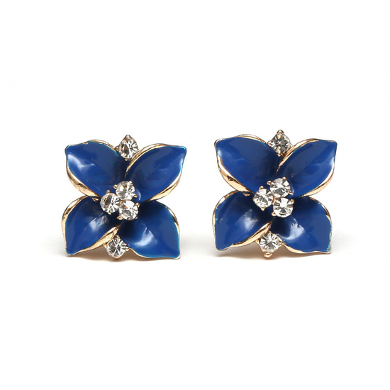 Blaue Blumen mit Kristallen Ohrclips, inkl. Geschenkbox