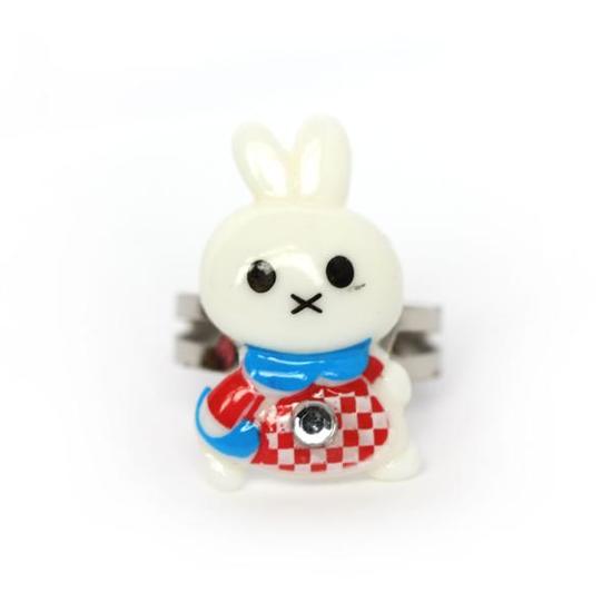 White bunny adjustable ring