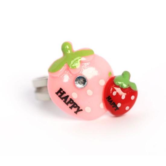 Pink and red strawberries adjustable ring