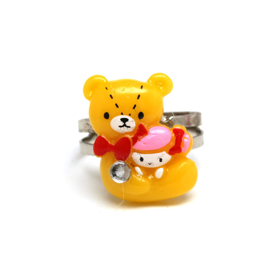 Yellow bear with doll adjustable ring